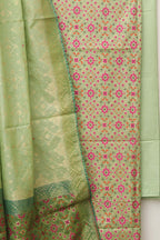 Green Banarasi Cotton Meenakari Three Piece Unstitched Suit Set - Luxurion World