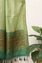 Green Banarasi Cotton Meenakari Three Piece Unstitched Suit Set - Luxurion World