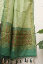 Green Banarasi Cotton Meenakari Three Piece Unstitched Suit Set - Luxurion World