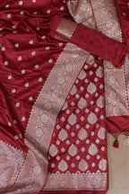 Elegant Maroon Banarasi Silk Satin Silk Three Piece Unstitch Suit Set - Luxurion World