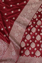 Elegant Maroon Banarasi Silk Satin Silk Three Piece Unstitch Suit Set - Luxurion World