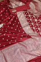 Elegant Maroon Banarasi Silk Satin Silk Three Piece Unstitch Suit Set - Luxurion World