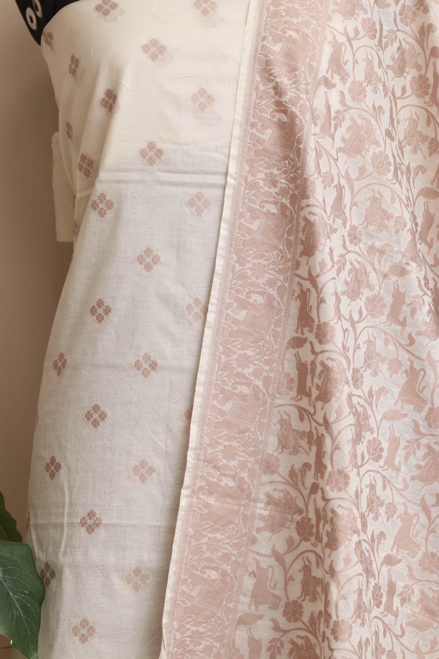 Stunning Dyeable Banarasi Cotton Shikargah Three Piece Unstitched Suit Set - Luxurion World