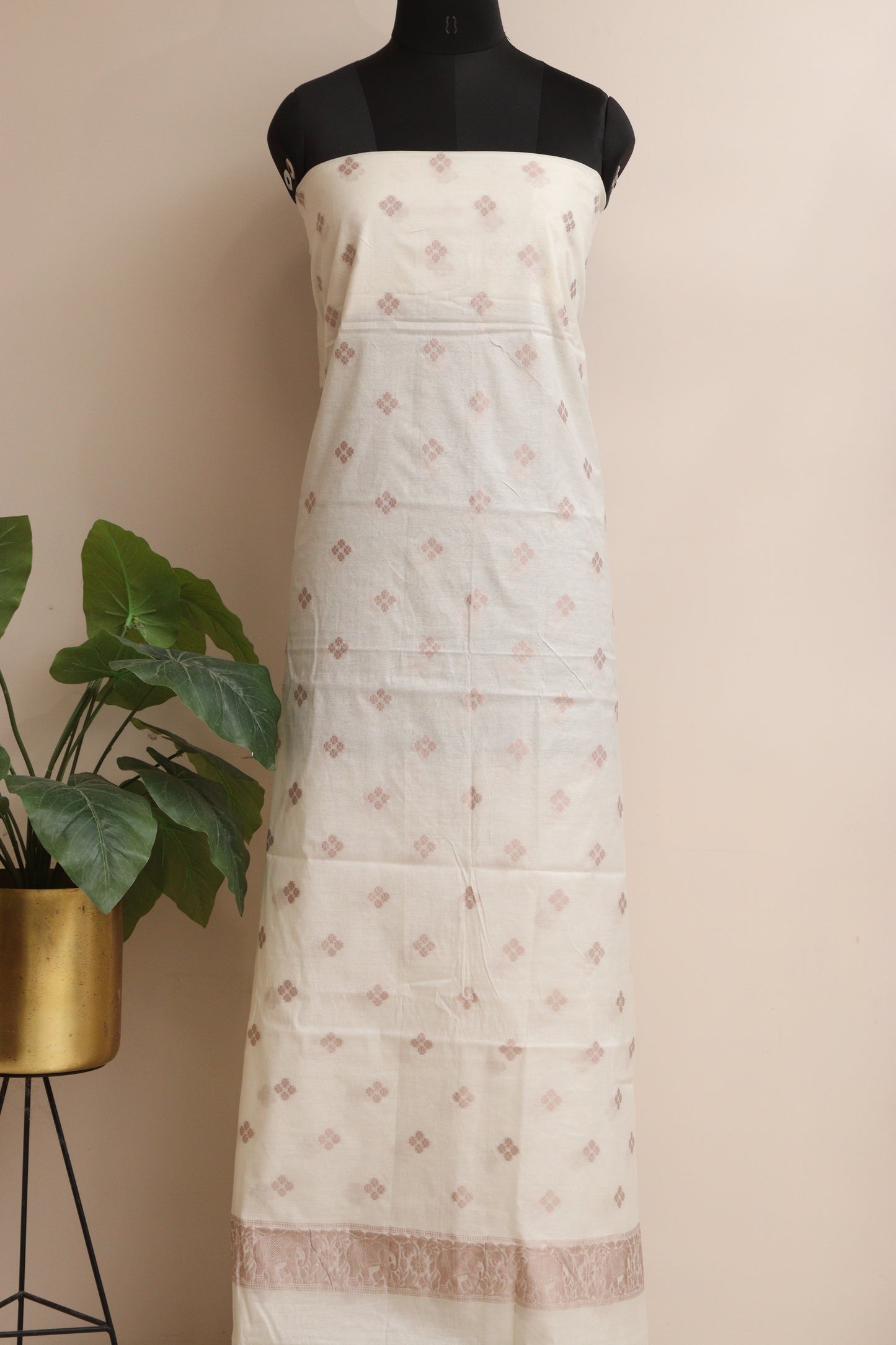 Stunning Dyeable Banarasi Cotton Shikargah Three Piece Unstitched Suit Set - Luxurion World