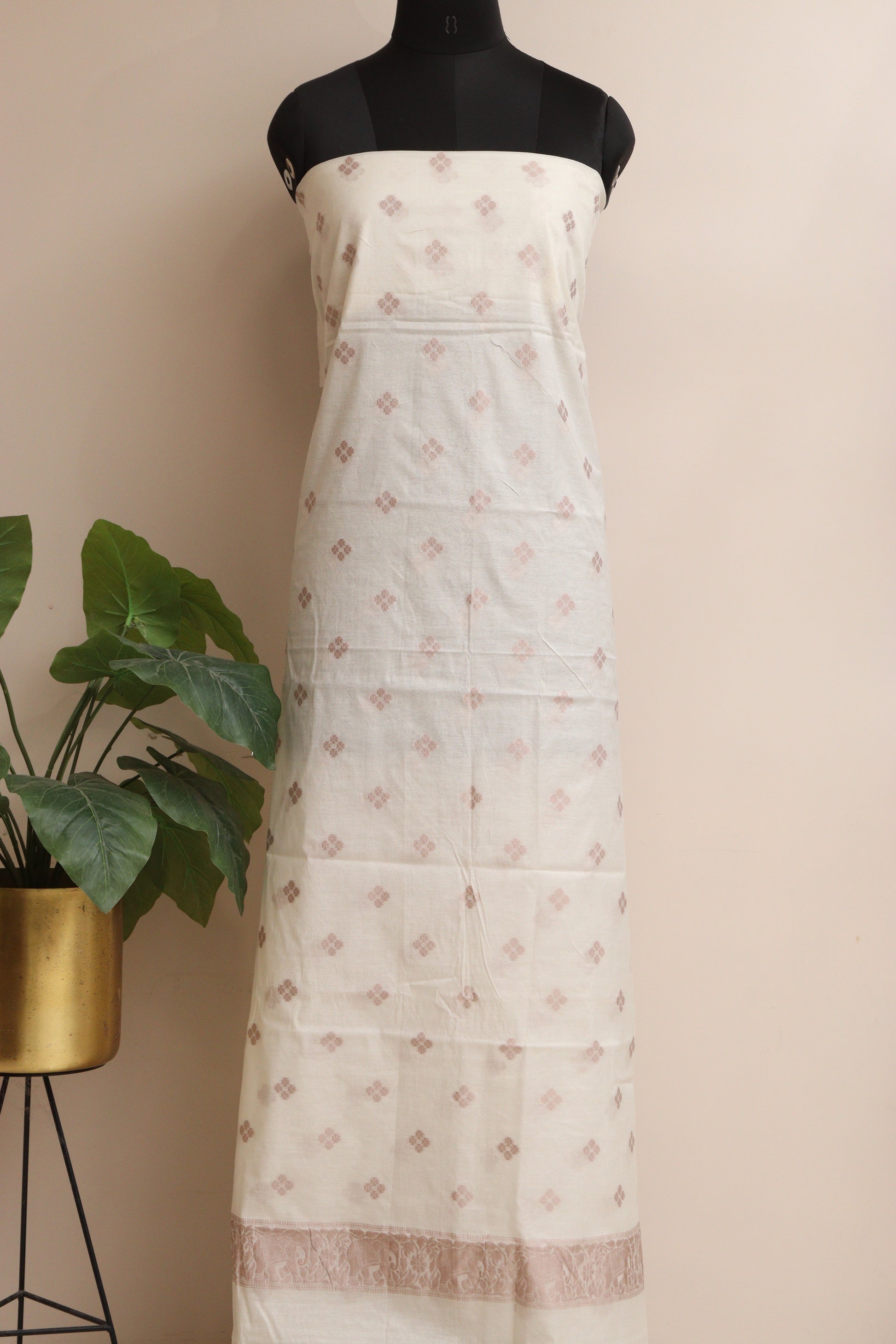 Stunning Dyeable Banarasi Cotton Shikargah Three Piece Unstitched Suit Set - Luxurion World