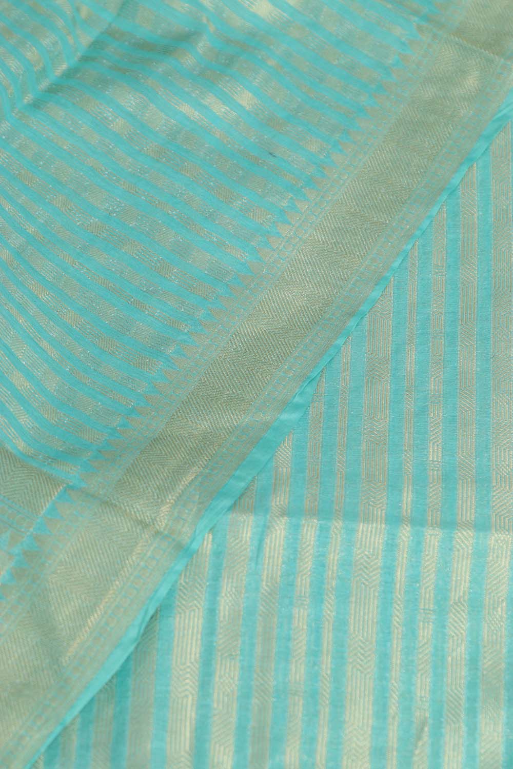 Blue Banarasi Cotton Three Piece Unstitched Stripes Design Suit Set - Luxurion World