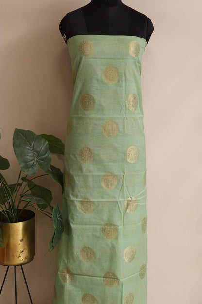 Green Banarasi Cotton Three Piece Unstitched Big Boota Design Suit Set - Luxurion World