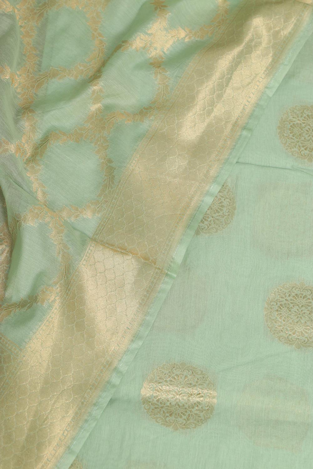 Green Banarasi Cotton Three Piece Unstitched Big Boota Design Suit Set - Luxurion World