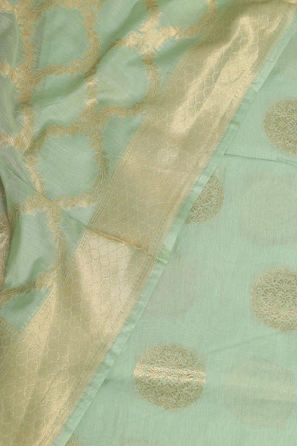 Green Banarasi Cotton Three Piece Unstitched Big Boota Design Suit Set - Luxurion World