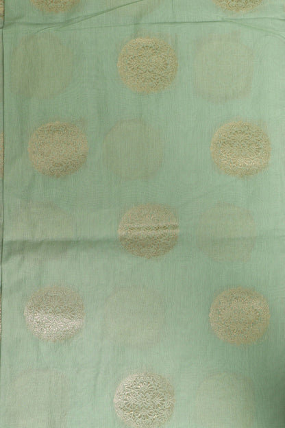 Green Banarasi Cotton Three Piece Unstitched Big Boota Design Suit Set - Luxurion World