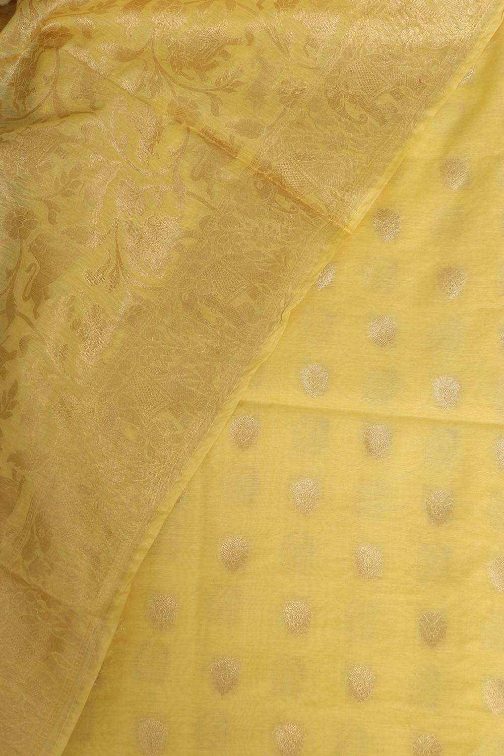Yellow Banarasi Cotton Three Piece Unstitched Flower Design Suit Set - Luxurion World