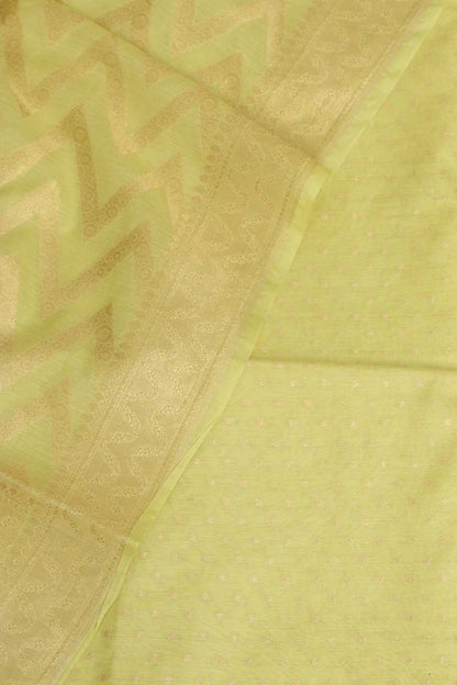 Green Banarasi Cotton Three Piece Unstitched Zig Zag Design Suit Set - Luxurion World
