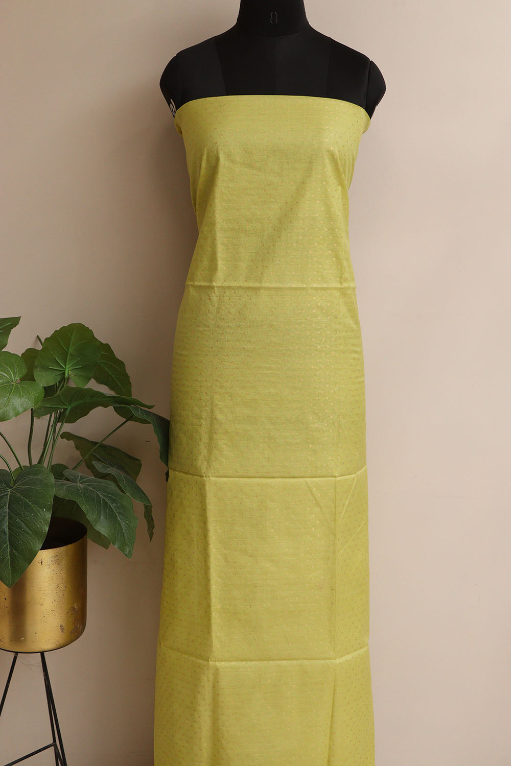 Green Banarasi Cotton Three Piece Unstitched Zig Zag Design Suit Set - Luxurion World