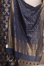 Blue Banarasi Cotton Three Piece Unstitched Sona Roopa Suit Set - Luxurion World