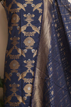 Blue Banarasi Cotton Three Piece Unstitched Sona Roopa Suit Set - Luxurion World