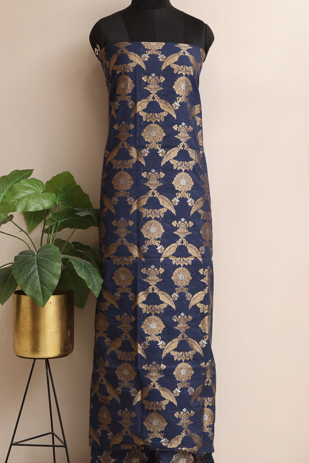 Blue Banarasi Cotton Three Piece Unstitched Sona Roopa Suit Set - Luxurion World