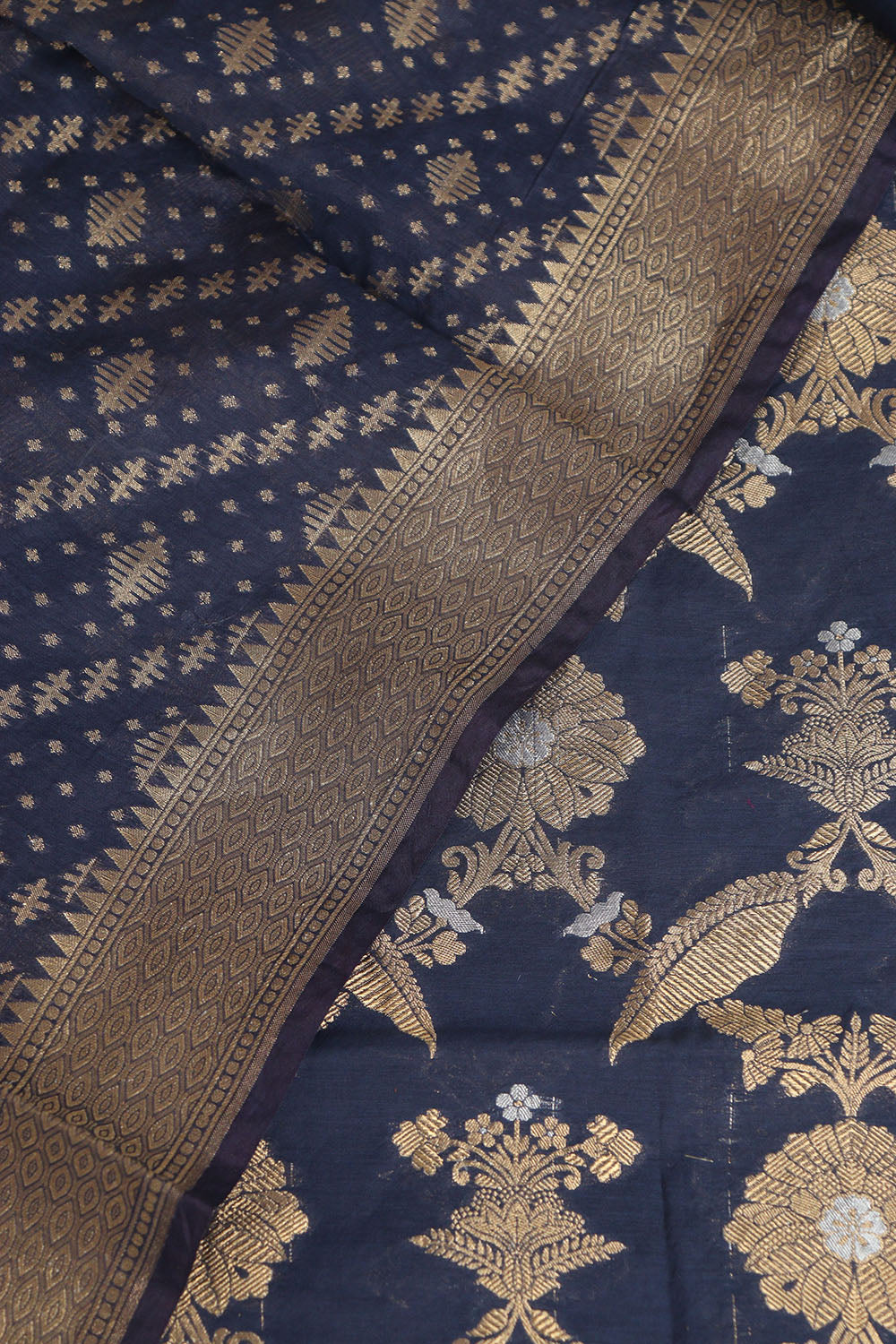 Blue Banarasi Cotton Three Piece Unstitched Sona Roopa Suit Set - Luxurion World