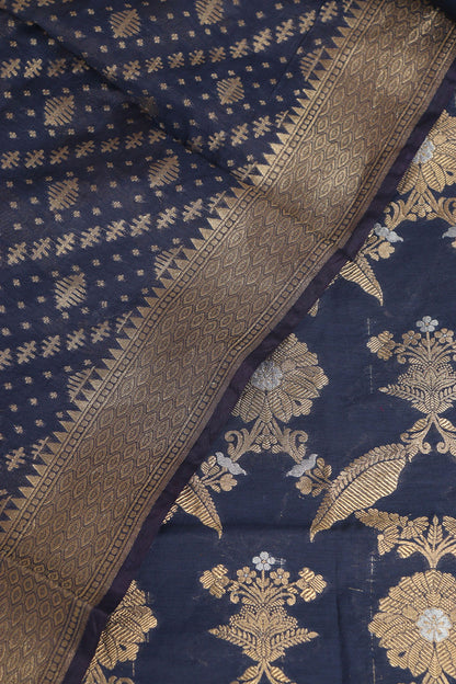 Blue Banarasi Cotton Three Piece Unstitched Sona Roopa Suit Set - Luxurion World