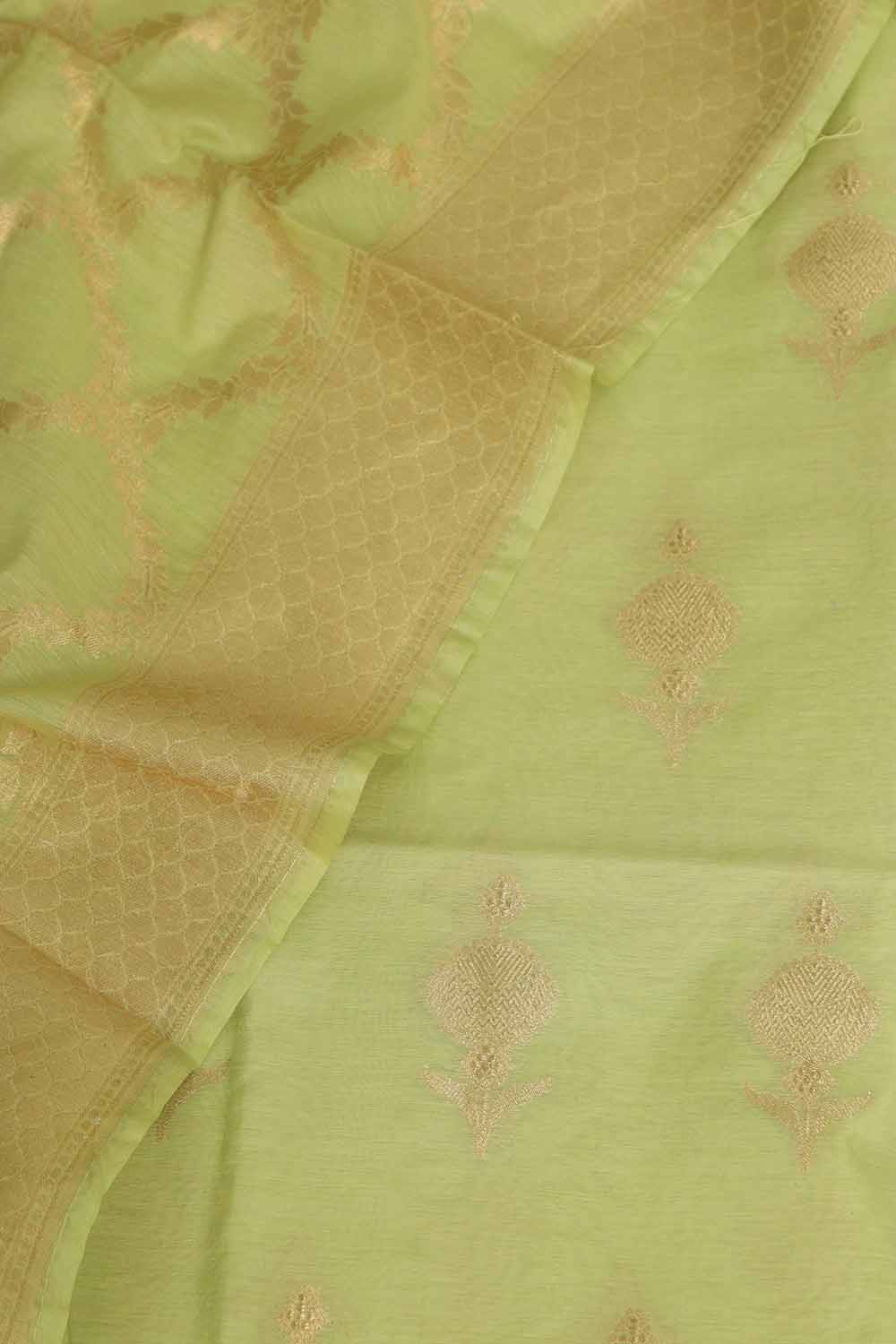 Green Banarasi Cotton Three Piece Unstitched Suit Set - Luxurion World