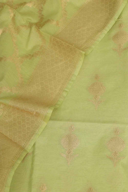 Green Banarasi Cotton Three Piece Unstitched Suit Set - Luxurion World