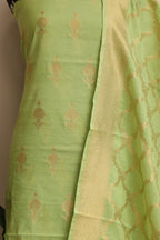 Green Banarasi Cotton Three Piece Unstitched Suit Set - Luxurion World
