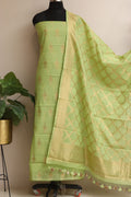 Green Banarasi Cotton Three Piece Unstitched Suit Set - Luxurion World
