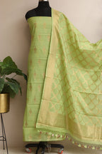 Green Banarasi Cotton Three Piece Unstitched Suit Set - Luxurion World