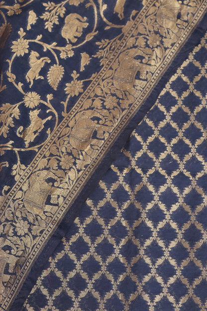 Blue Banarasi Cotton Three Piece Unstitched Suit Set - Luxurion World