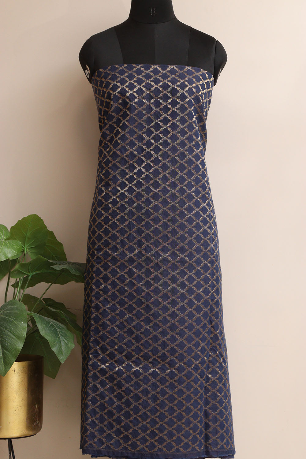 Blue Banarasi Cotton Three Piece Unstitched Suit Set - Luxurion World