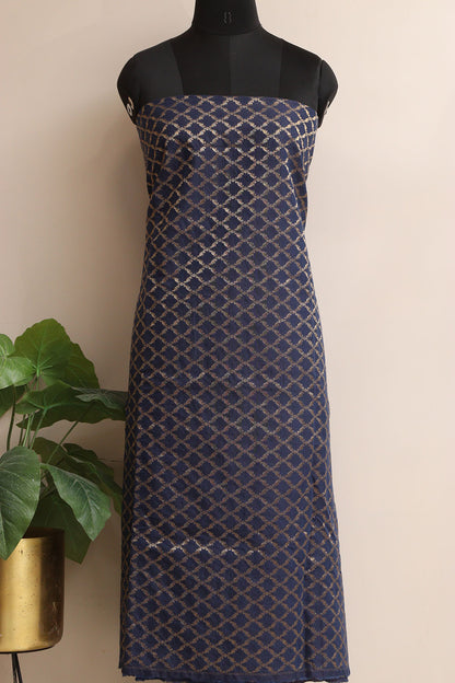 Blue Banarasi Cotton Three Piece Unstitched Suit Set - Luxurion World