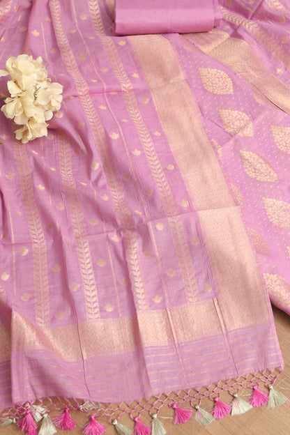 Purple Banarasi Cotton Three Piece Unstitched Suit Set - Luxurion World