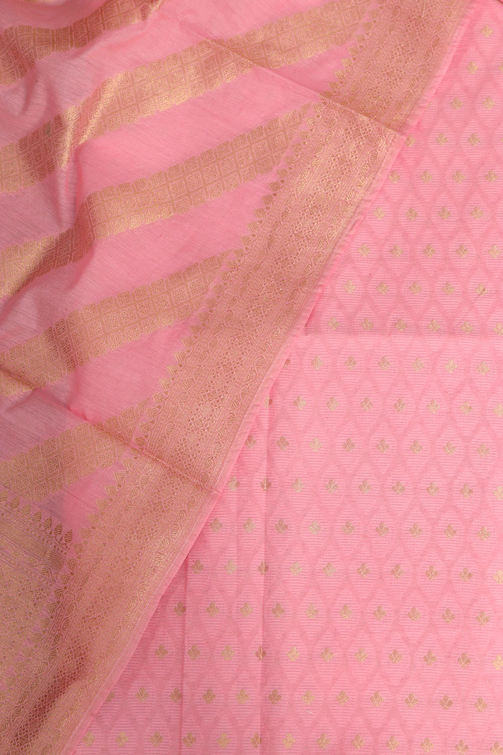Pink Banarasi Cotton Three Piece Stripe Design Unstitched Suit Set - Luxurion World