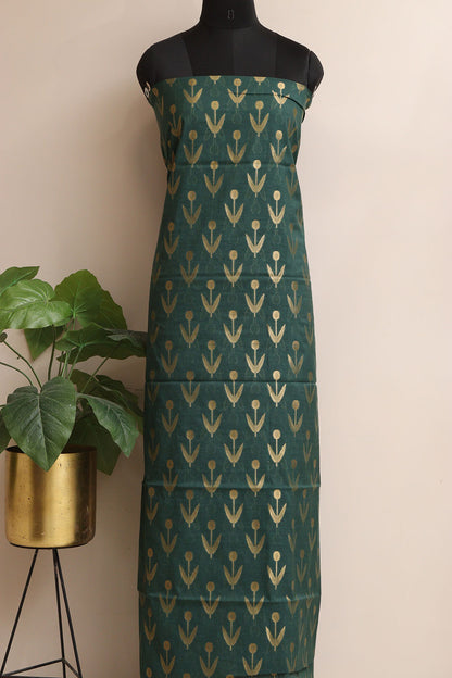 Dark Green Banarasi Cotton Three Piece Unstitched Suit Set - Luxurion World