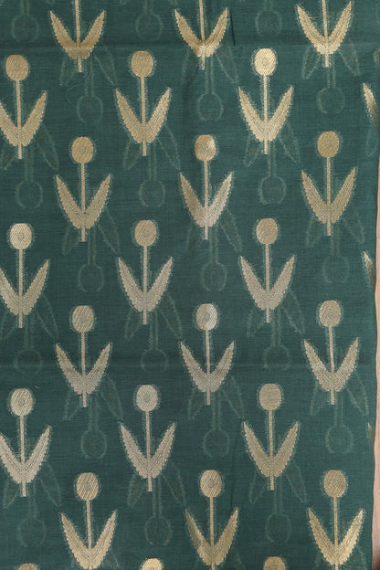 Dark Green Banarasi Cotton Three Piece Unstitched Suit Set - Luxurion World