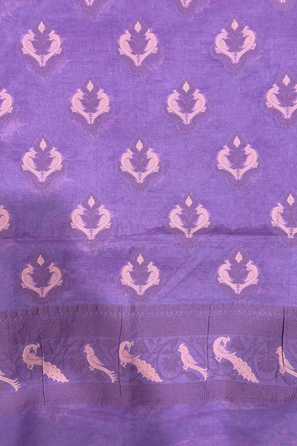 Purple Banarasi Cotton Three Piece Unstitched Suit Animal Design Set - Luxurion World