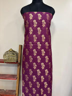 Stunning Purple Banarasi Cotton Three Piece Unstitched Suit Sona Roopa Flower Design Set - Luxurion World
