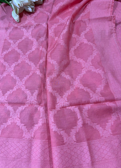 Pink Banarasi Cotton Three Piece Unstitched Suit Set - Luxurion World