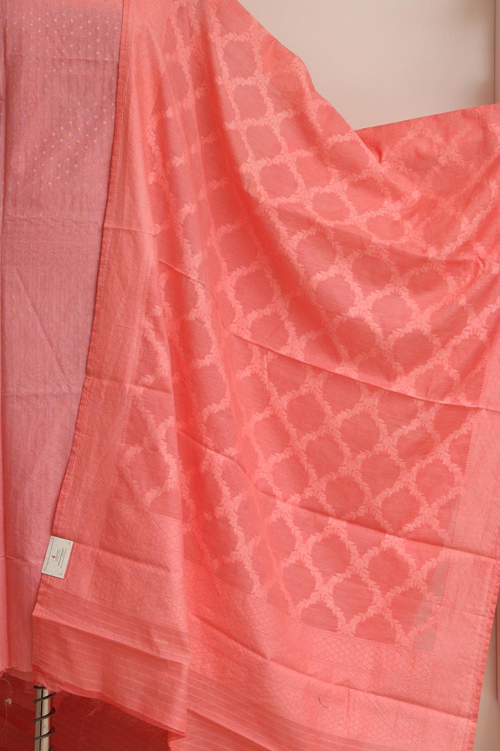 Pink Banarasi Cotton Three Piece Unstitched Suit Set - Luxurion World