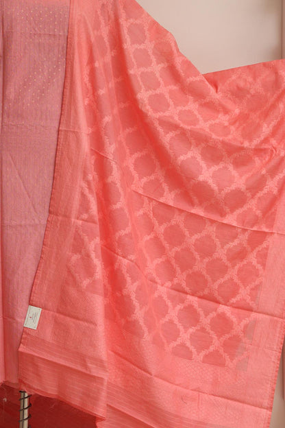 Pink Banarasi Cotton Three Piece Unstitched Suit Set - Luxurion World