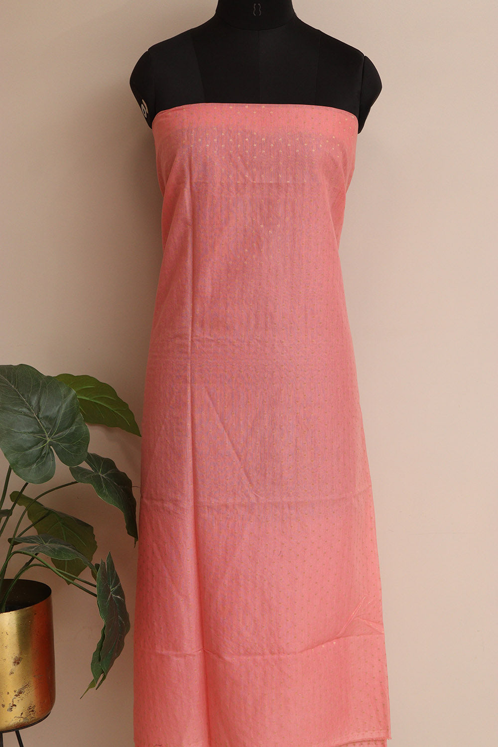Pink Banarasi Cotton Three Piece Unstitched Suit Set - Luxurion World