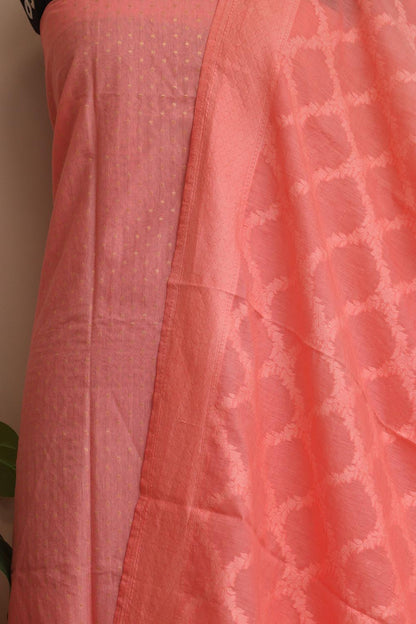 Pink Banarasi Cotton Three Piece Unstitched Suit Set - Luxurion World