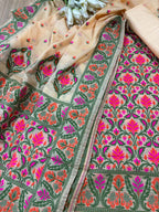 Pastel Banarasi Cotton Three Piece Meenakari Unstitched Suit Set - Luxurion World