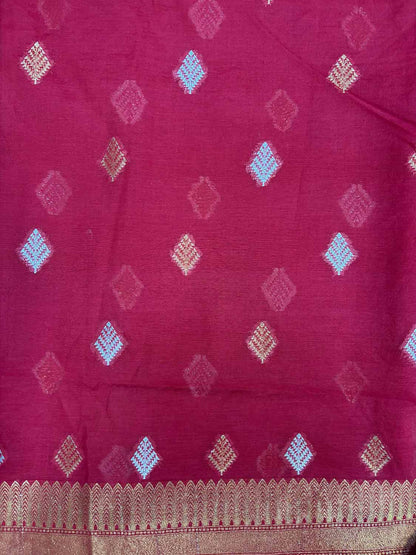 Red Banarasi Premium Cotton Three Piece Unstitched Suit Set - Luxurion World