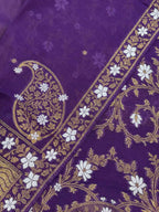 Purple Banarasi Premium Cotton Three Piece Unstitched Sona Roopa Flower Design Suit Set - Luxurion World