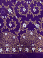Purple Banarasi Premium Cotton Three Piece Unstitched Sona Roopa Flower Design Suit Set - Luxurion World