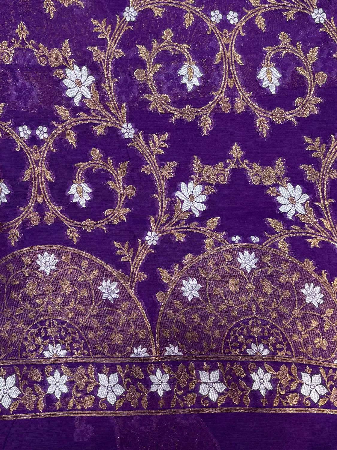 Purple Banarasi Premium Cotton Three Piece Unstitched Sona Roopa Flower Design Suit Set - Luxurion World