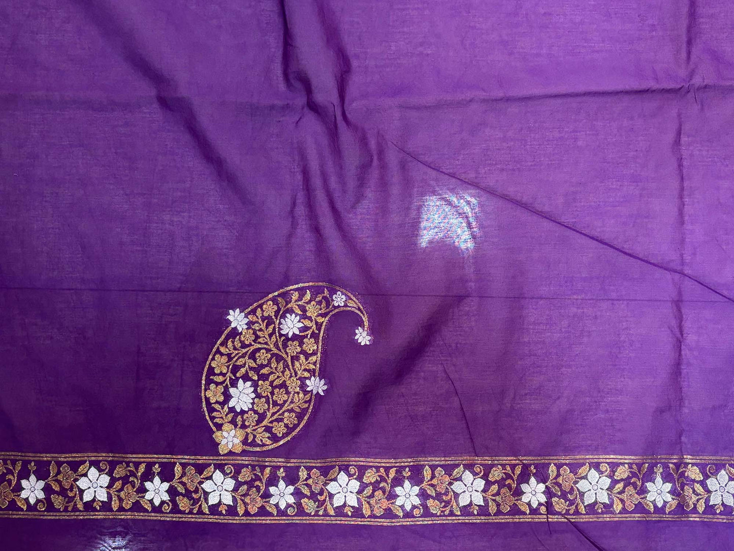 Purple Banarasi Premium Cotton Three Piece Unstitched Sona Roopa Flower Design Suit Set - Luxurion World