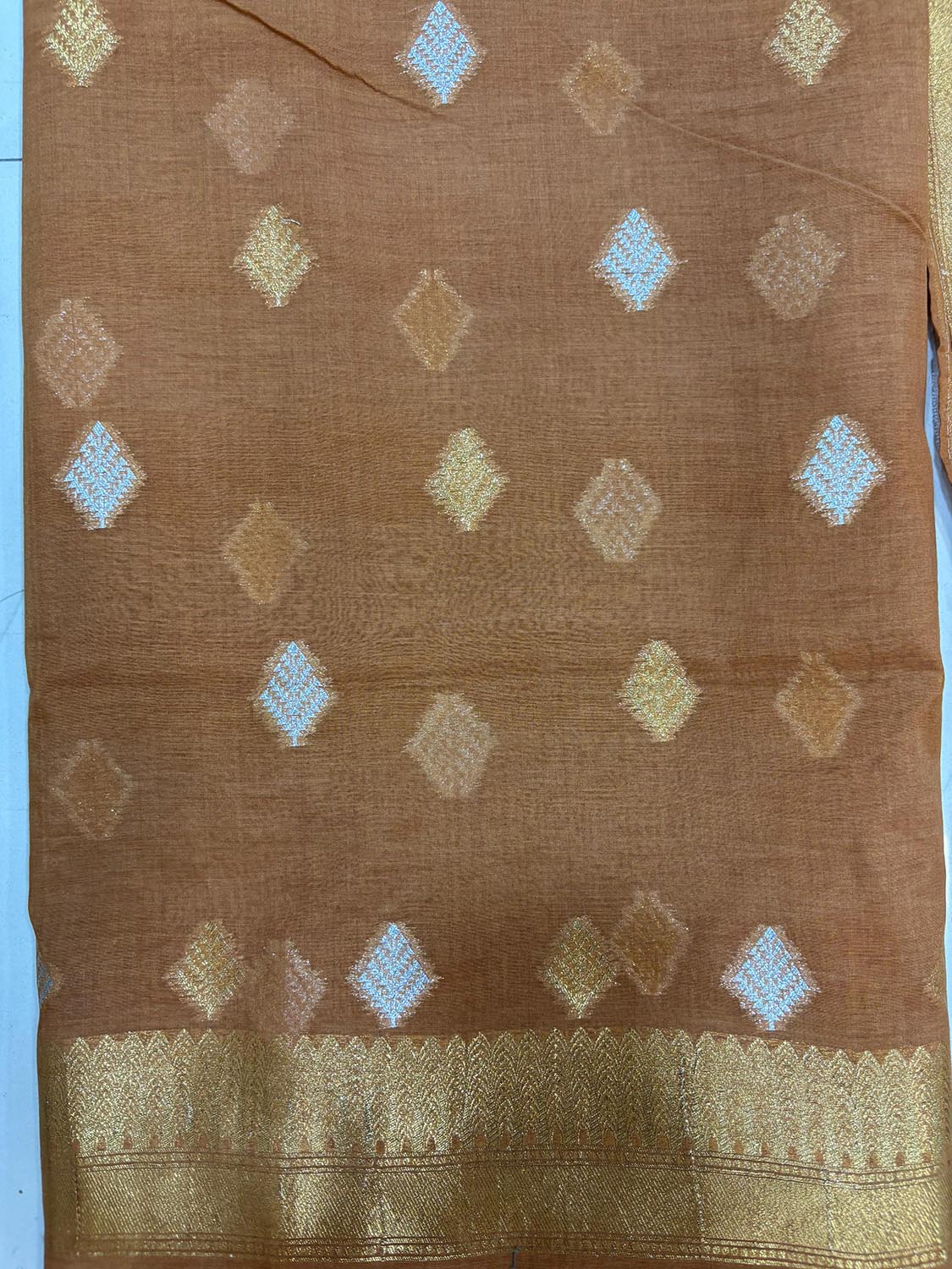 Brown Banarasi Premium Cotton Three Piece Unstitched Suit Set - Luxurion World