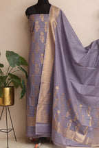 Purple Banarasi Premium Cotton Three Piece Unstitched Flower Design Suit Set - Luxurion World
