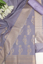 Purple Banarasi Premium Cotton Three Piece Unstitched Flower Design Suit Set - Luxurion World